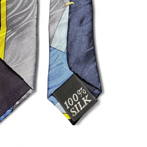 Oscar de la Renta Men’s silk necktie in yellow and blue design - Picture 4 of 5